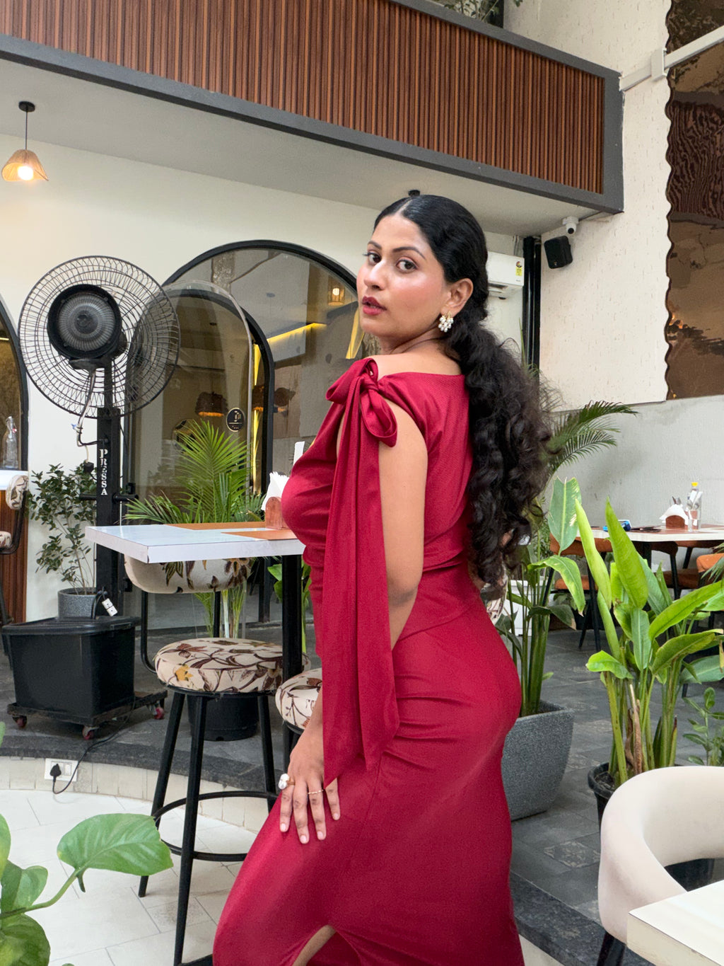 Ruby One-Shoulder Tie Top – Maroon