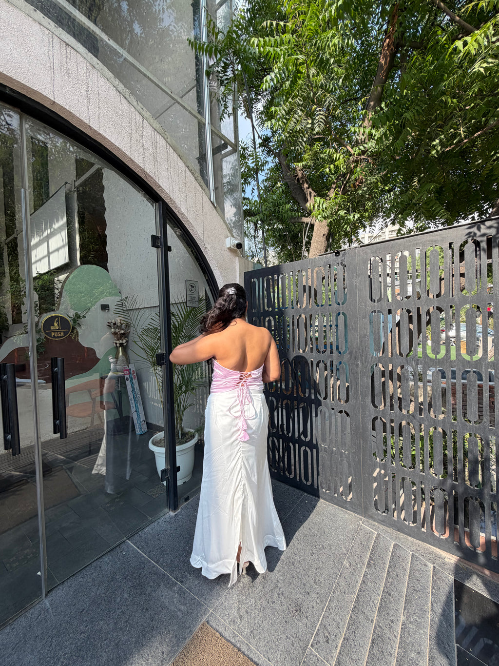 Lilac Satin Open-Back Crop Top