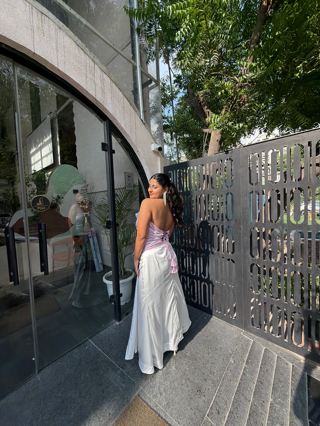 Lilac Satin Open-Back Crop Top