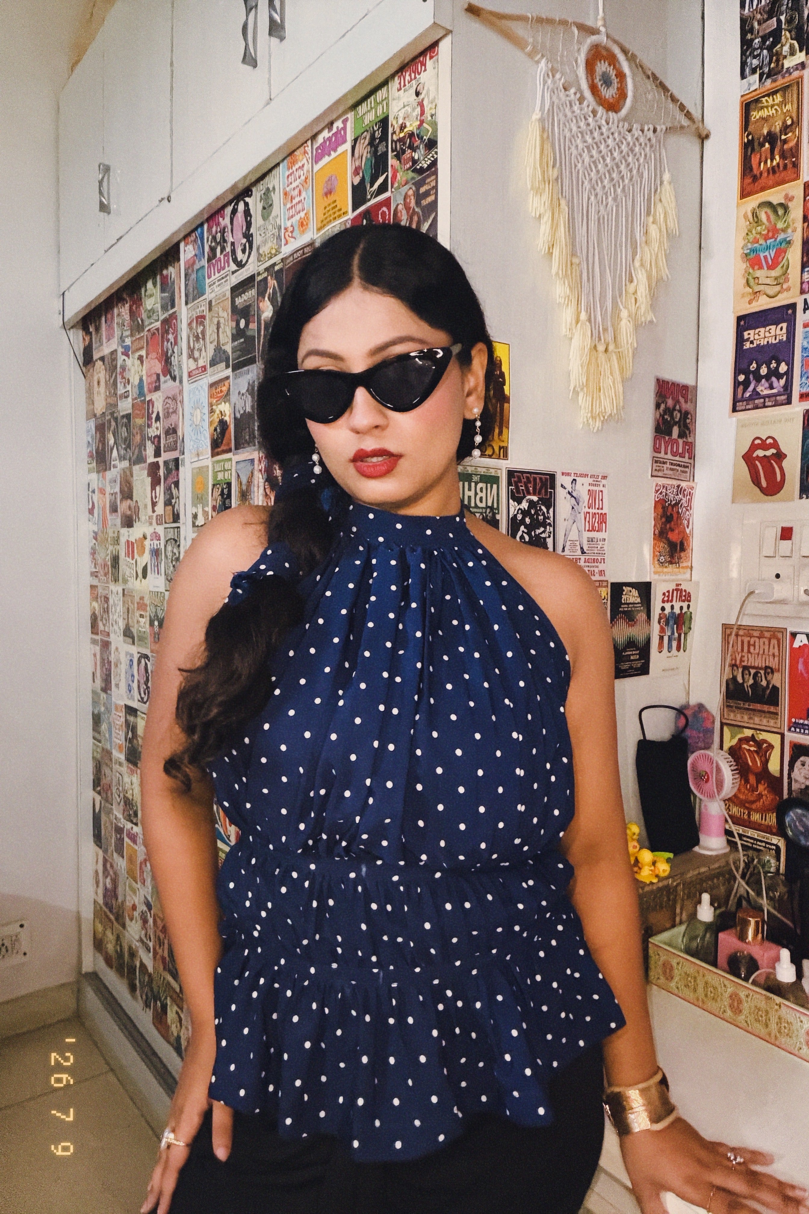 Luna Backless Polka Dot Top – Navy