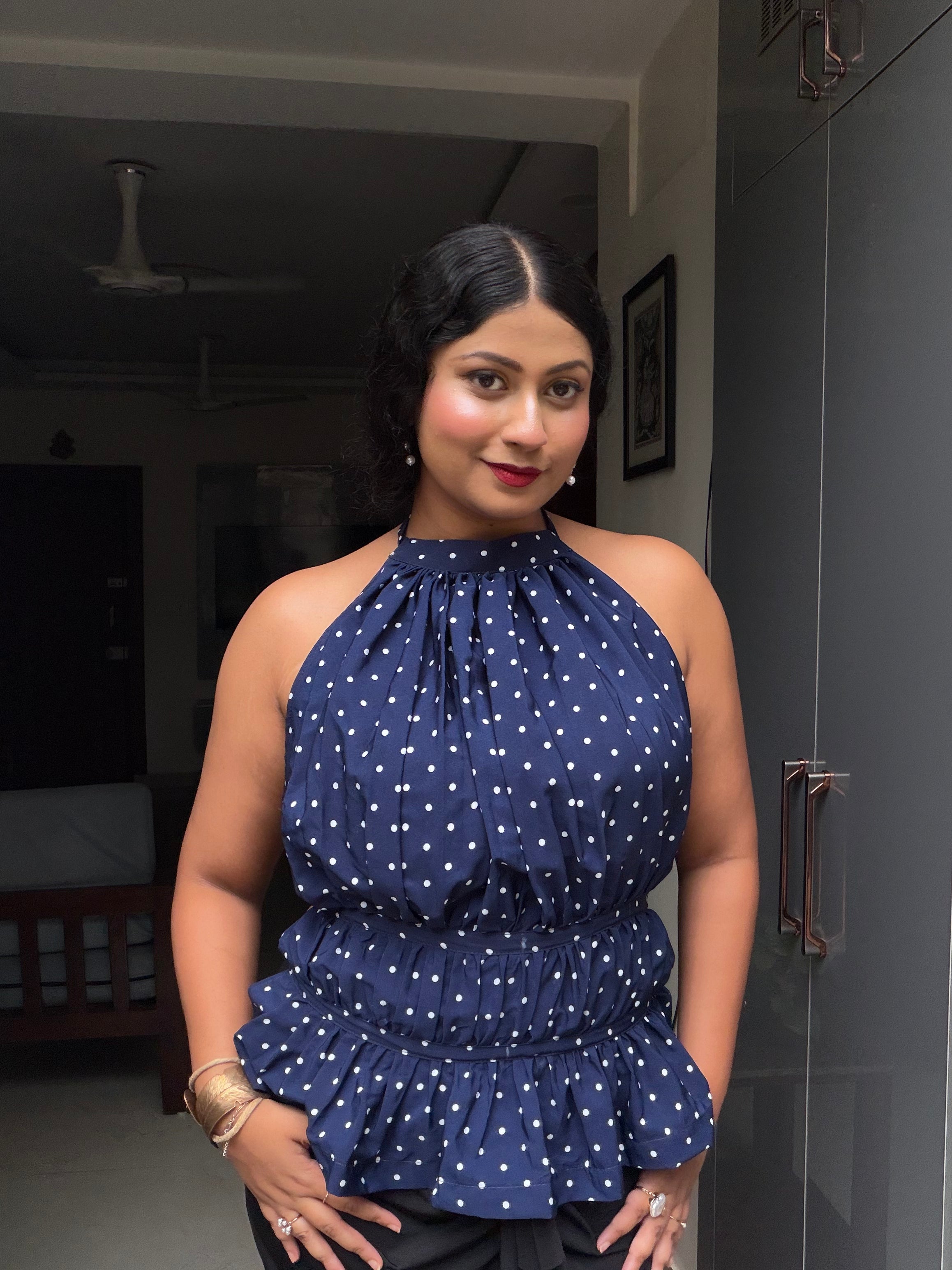 Luna Backless Polka Dot Top – Navy