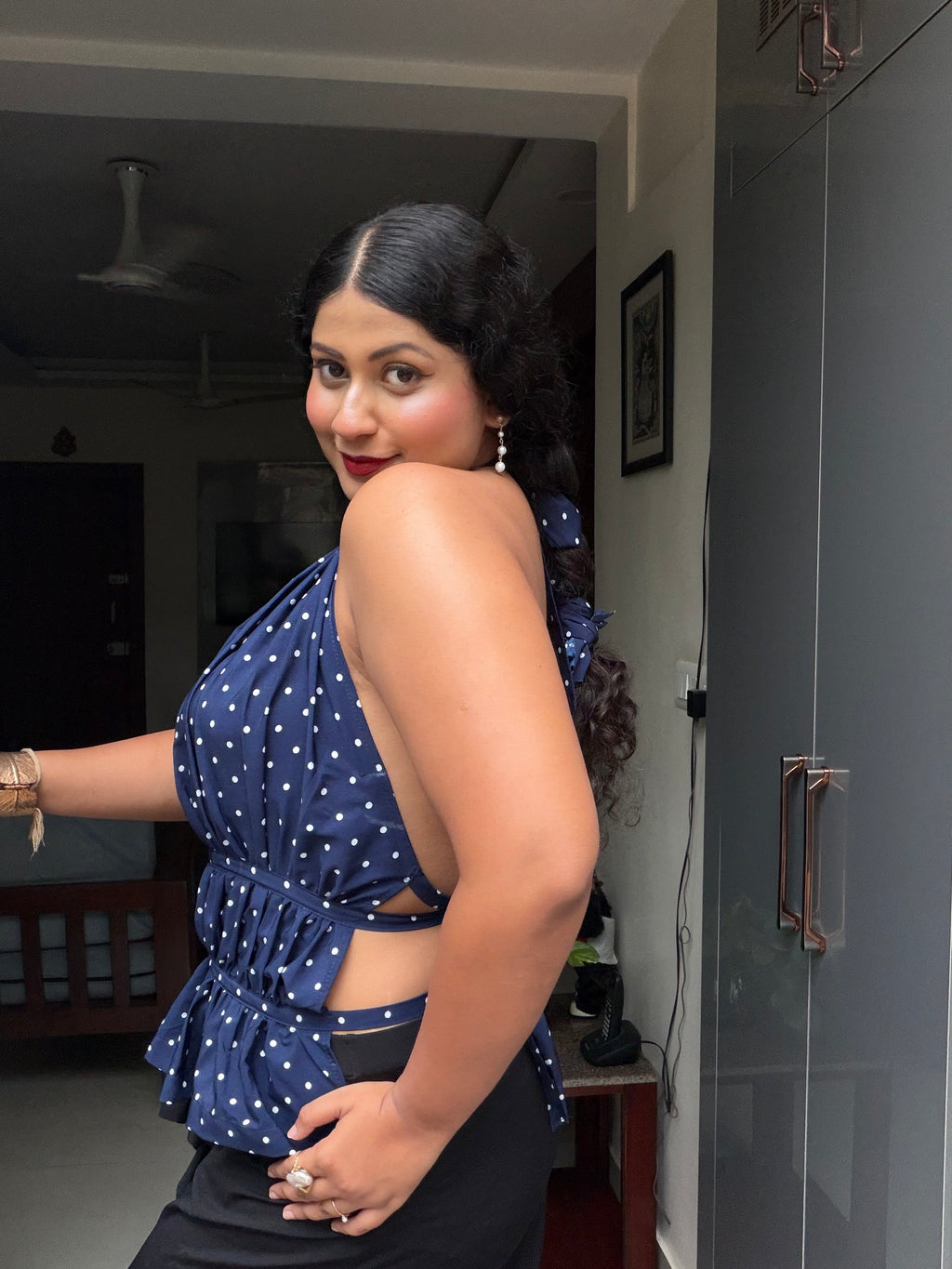 Luna Backless Polka Dot Top – Navy