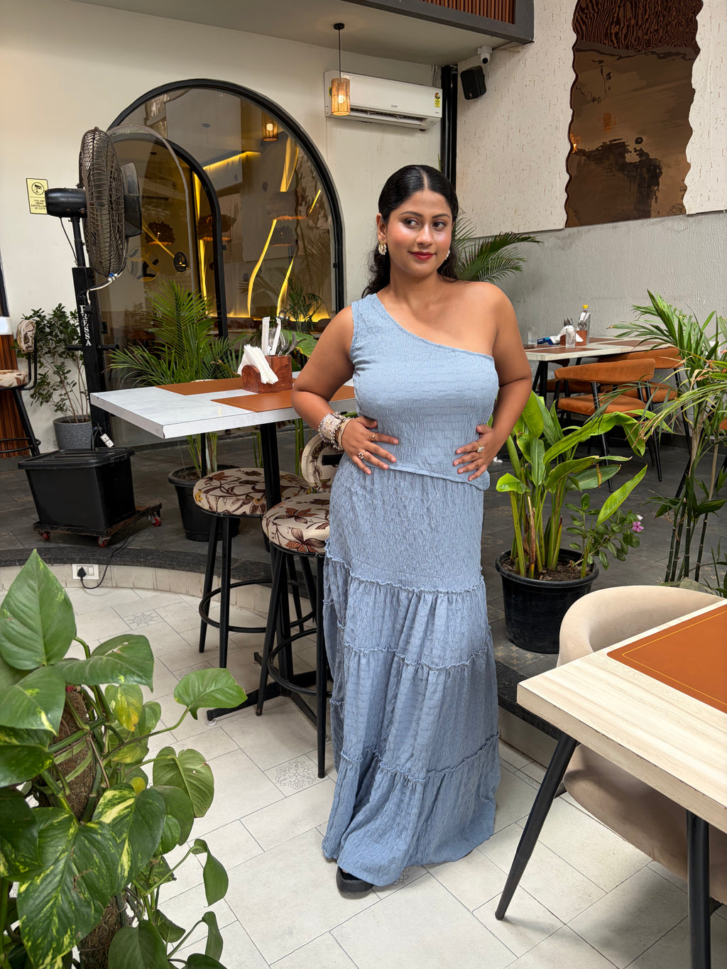 Skye Flared Maxi Skirt – Blue Grey