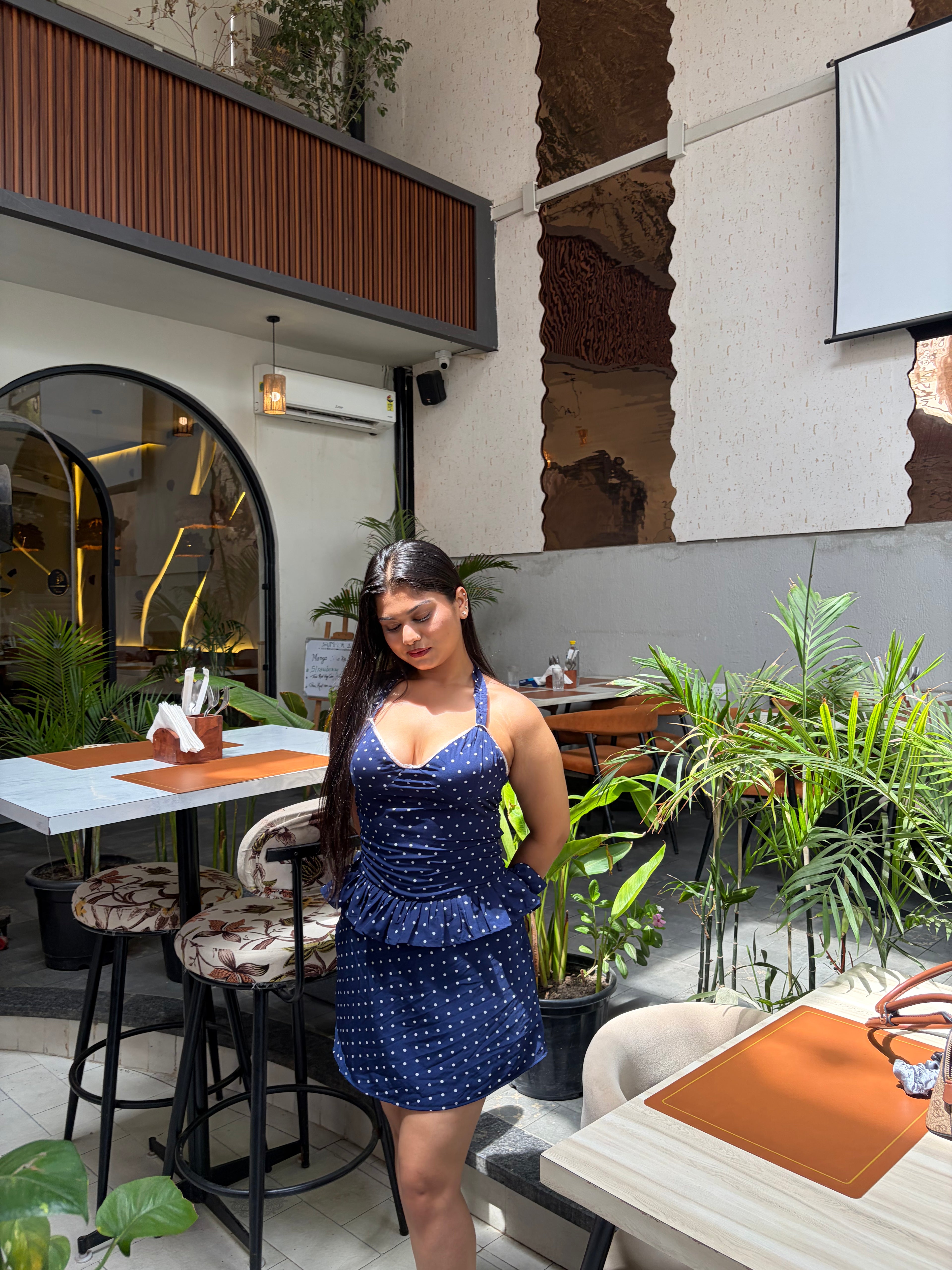 Luna Polka Dot Mini Skirt – Navy