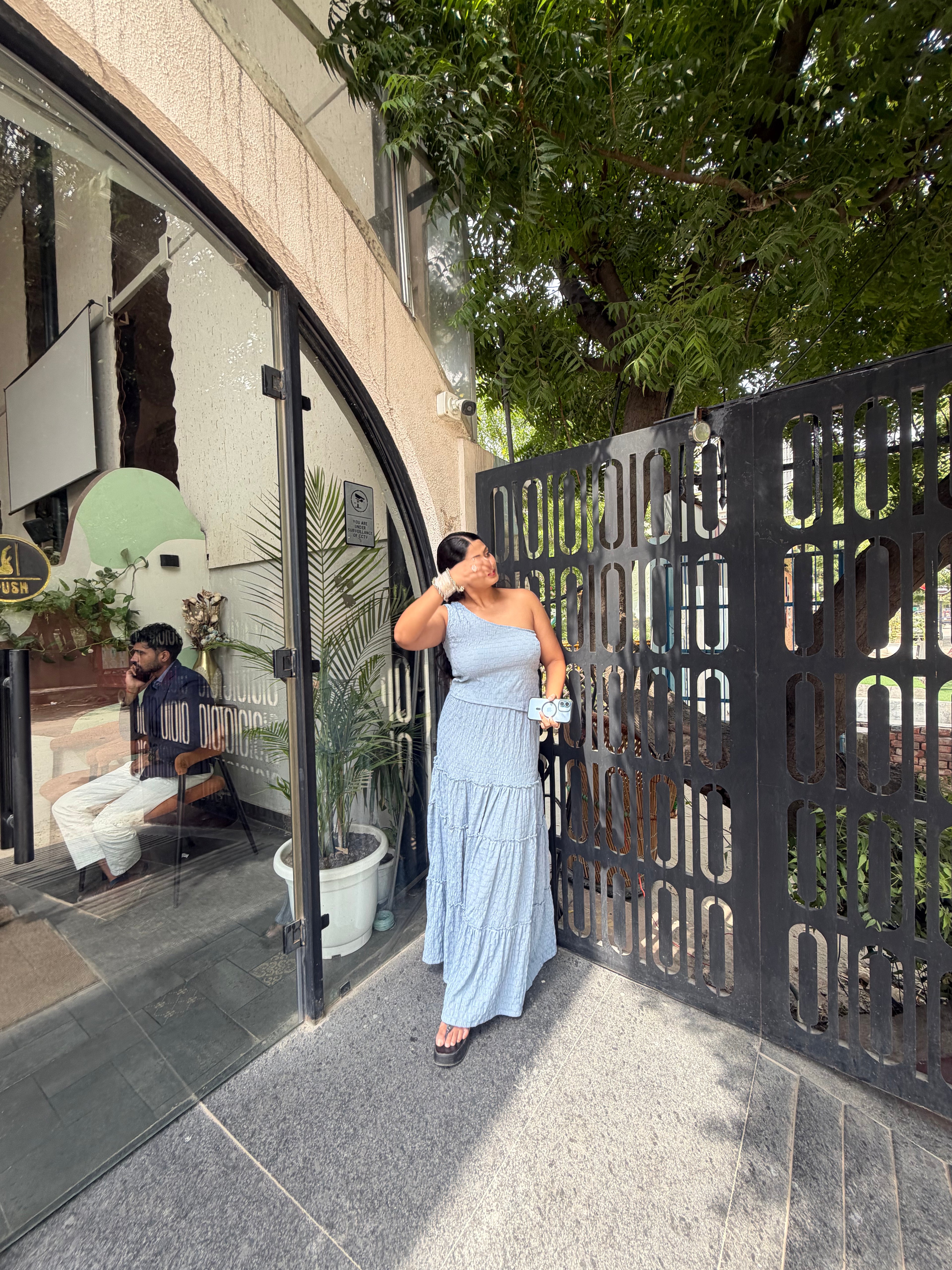 Skye One-Shoulder Crop Top – Blue Grey