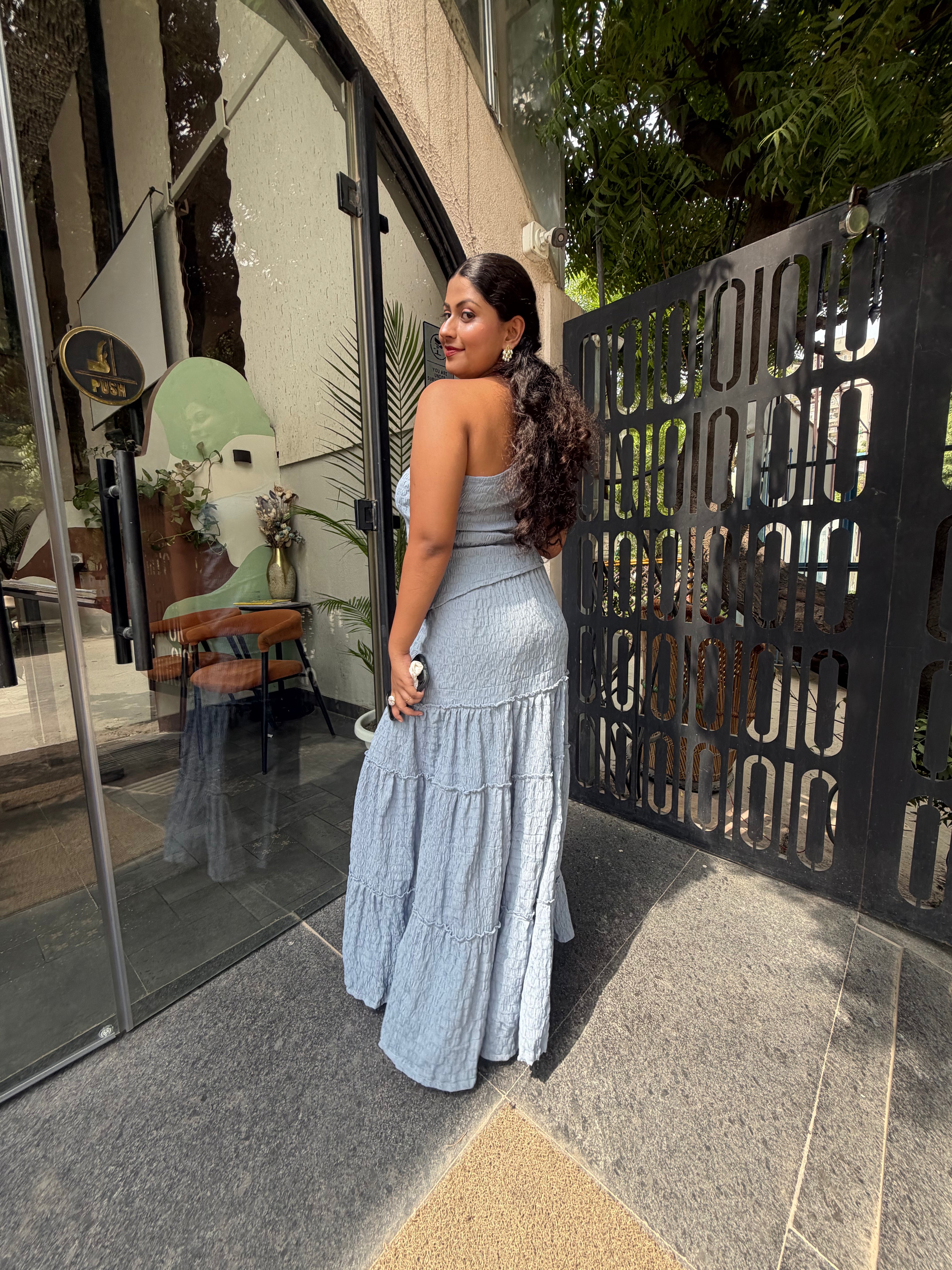 Skye Flared Maxi Skirt – Blue Grey
