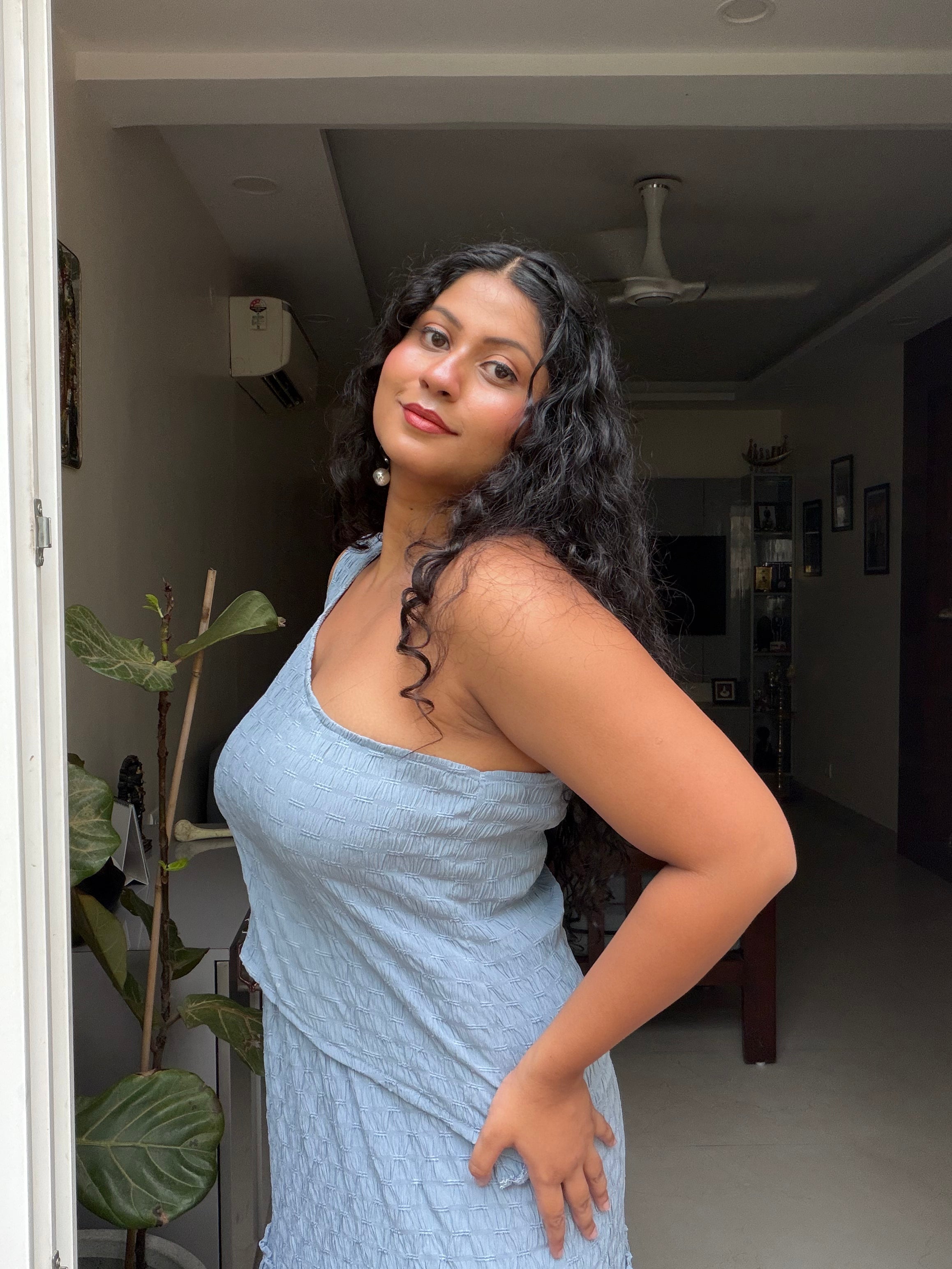 Skye One-Shoulder Crop Top – Blue Grey