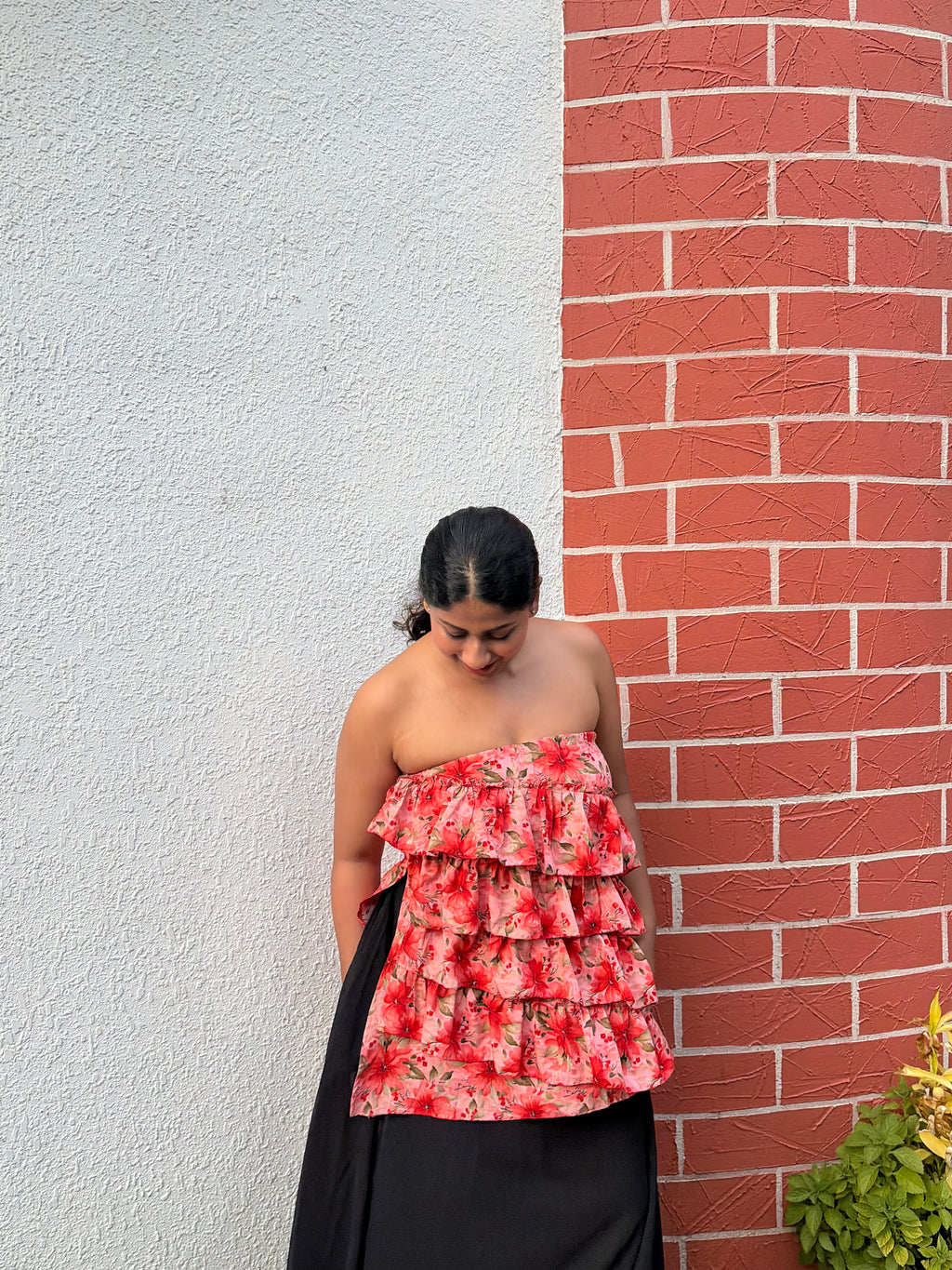 Flora Ruffle Georgette Top – Red Print