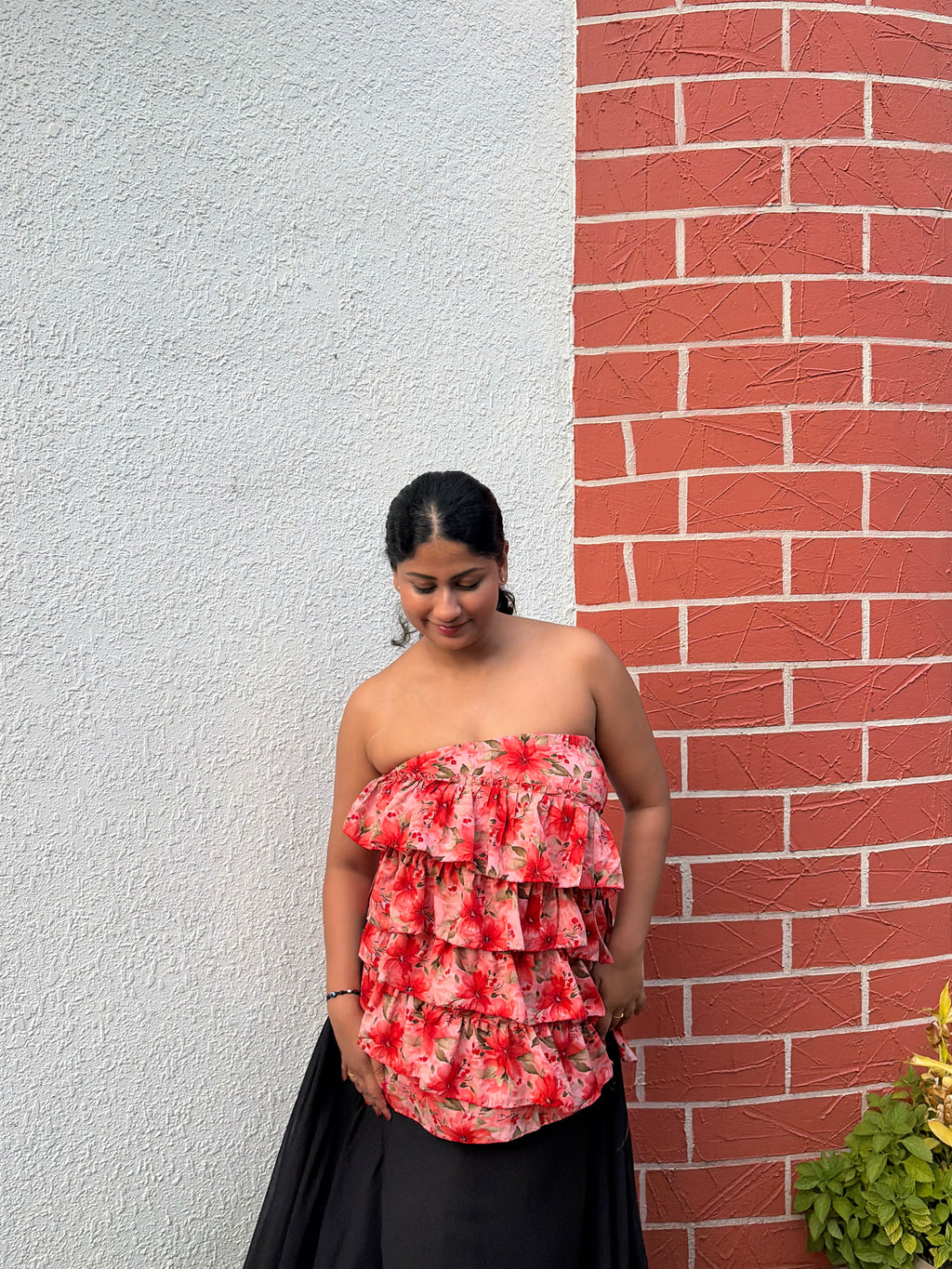 Flora Ruffle Georgette Top – Red Print