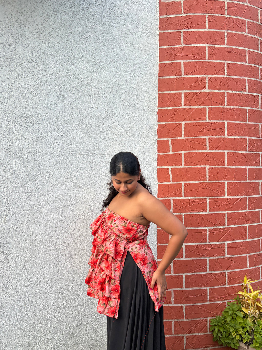 Flora Ruffle Georgette Top – Red Print